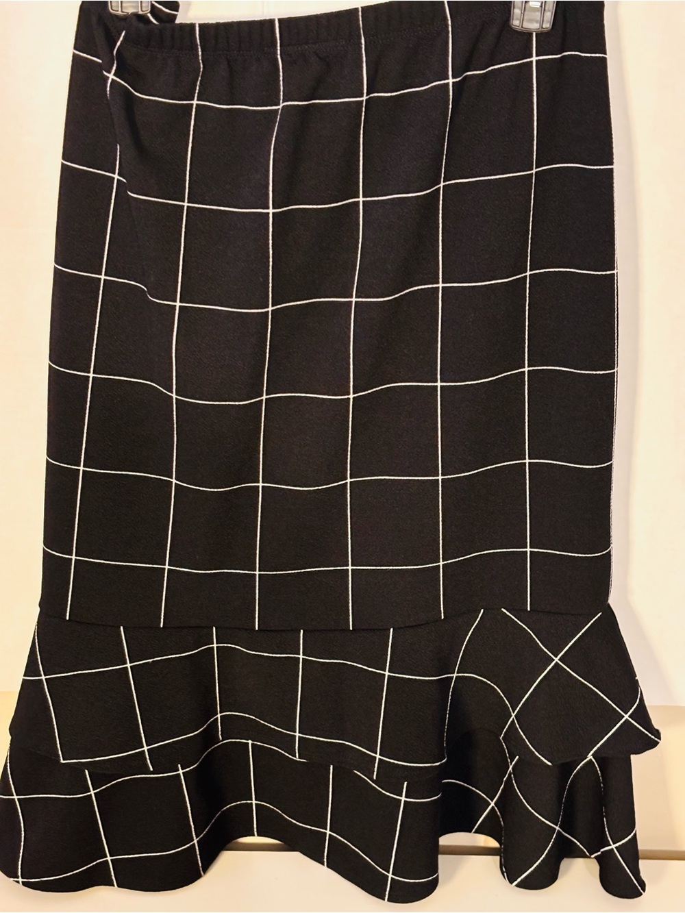 Black Windowpane Ruffle Hem Skirt